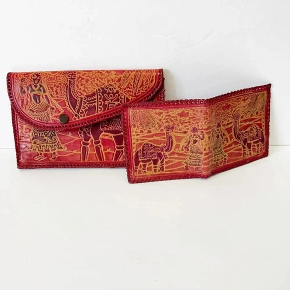HANDMADE 100% Leather Made In India Clutch & Wallet Hand Tooled - Picture 5 of 8